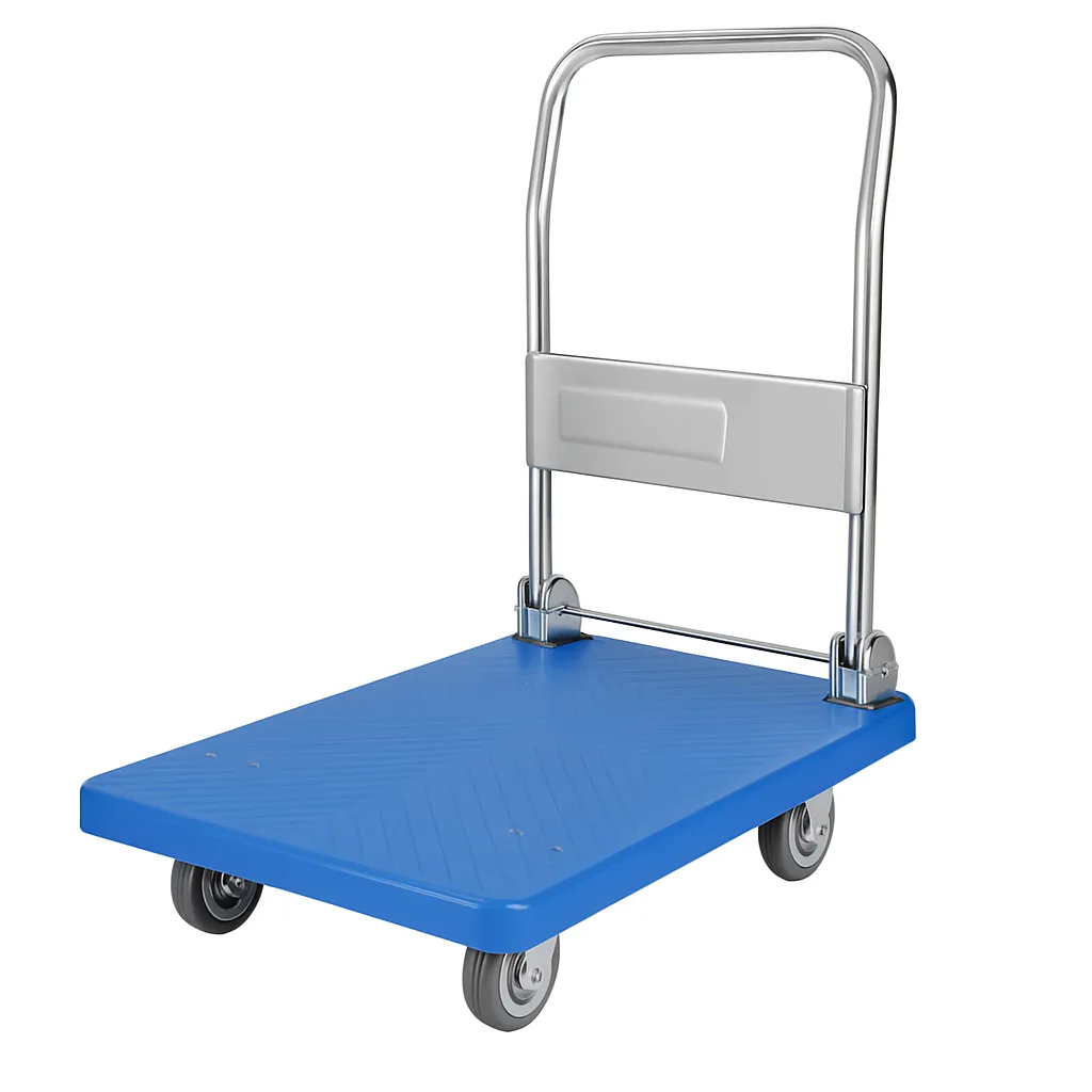 Carrinho Plataforma Dobrável com Base Plástica Azul e Estrutura Metálica – Praticidade e Alta Resistência