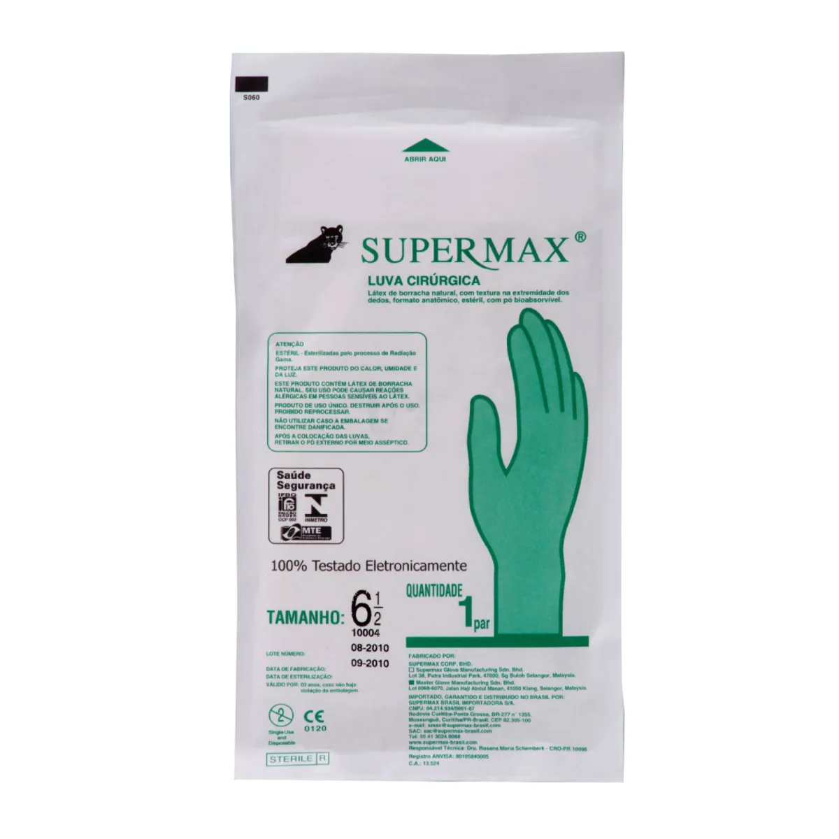 LUVA PARA PROCEDIMENTO CIRURGÍCO SUPERMAX LÁTEX