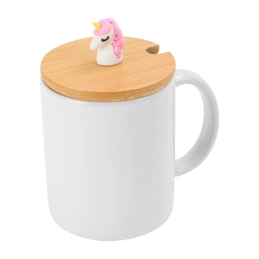Tampas de Bambu Com Puxador Unicórnio Para Caneca