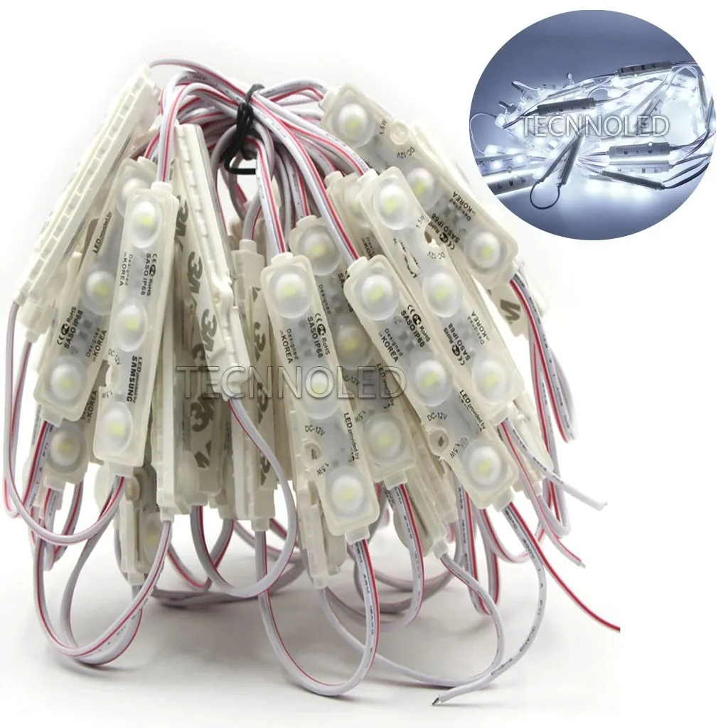 Módulo injetado Led SMD 5730 Coreano c/ 3 led 12v 1,5w Ip68 Branco Frio 6000k