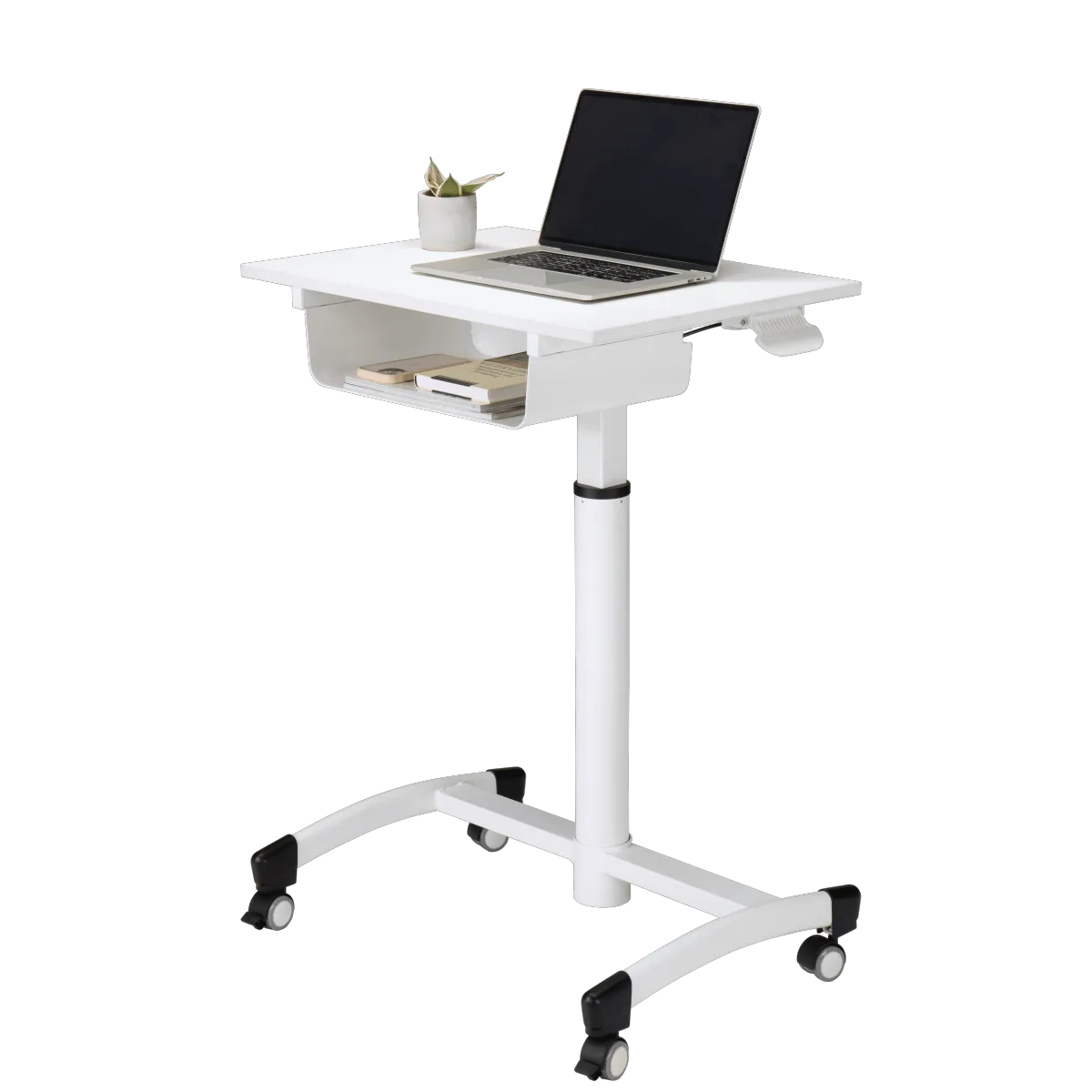 Mobile Movable Height Adjustable Desk with Storage Drawer on Wheels for School Office Use
