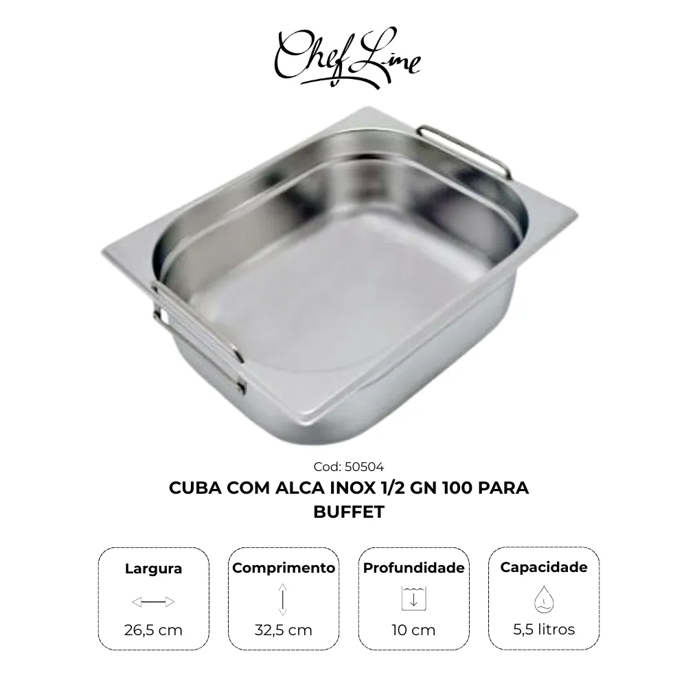 Cubas com alças inox 1/2 GN 100 e 150