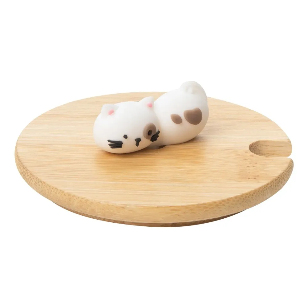 Tampas de Bambu Com Puxador Gato Para Caneca