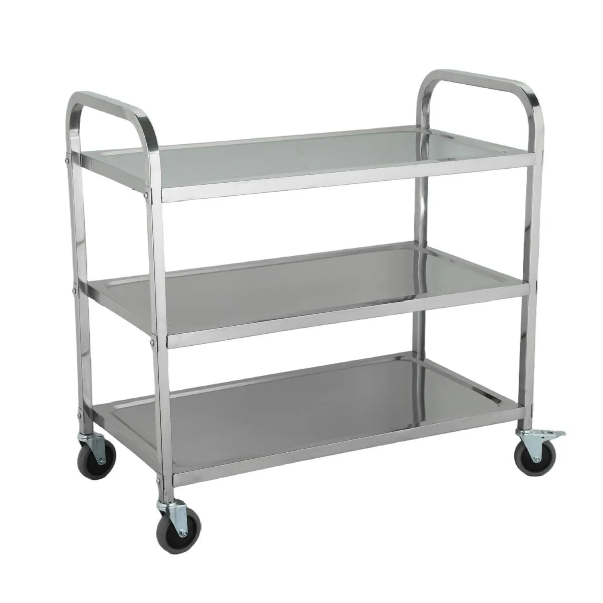 Carrinho em Aço Inox para Restaurante – 84,5 × 45 × 88,5 cm – 3 Prateleiras com Rodízios Giratórios