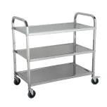 Carrinho em Aço Inox para Restaurante – 84,5 × 45 × 88,5 cm – 3 Prateleiras com Rodízios Giratórios