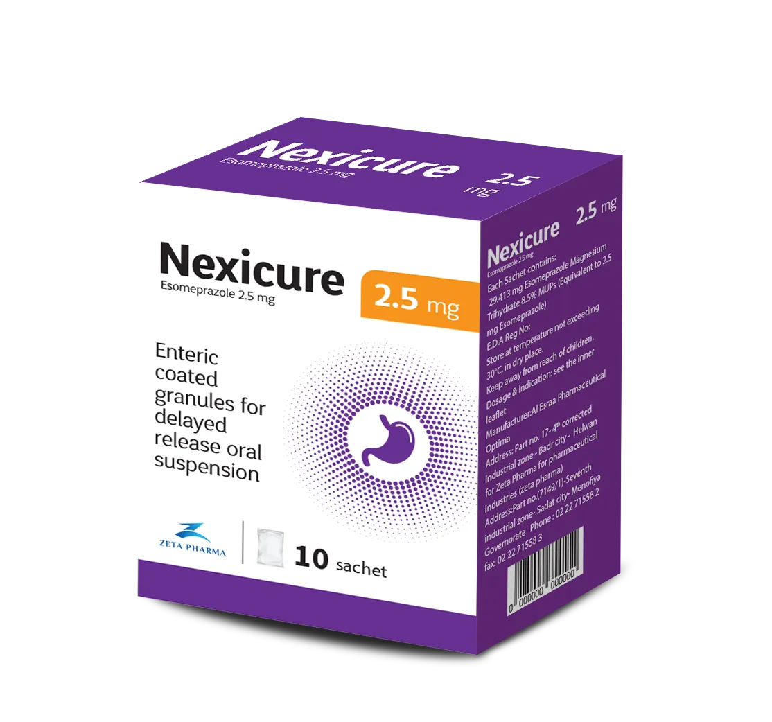 Nexicure Sachets, Esomeprazole Sachets: 2.5mg, 5mg, 10mg, and 20mg