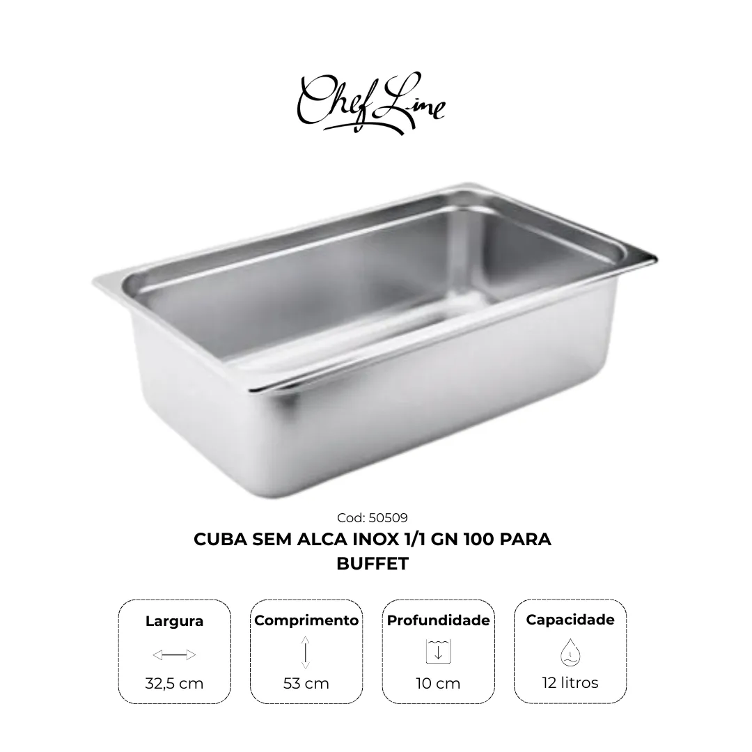 Cubas sem alças inox 1/1 GN 100 e 150