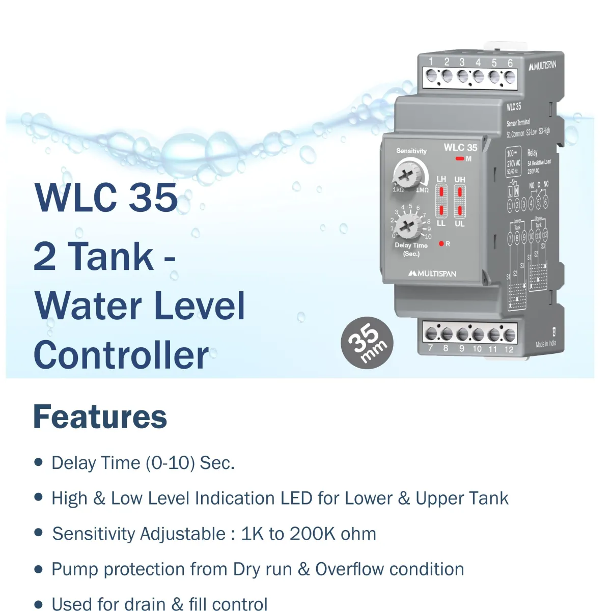 Multispan water level controller