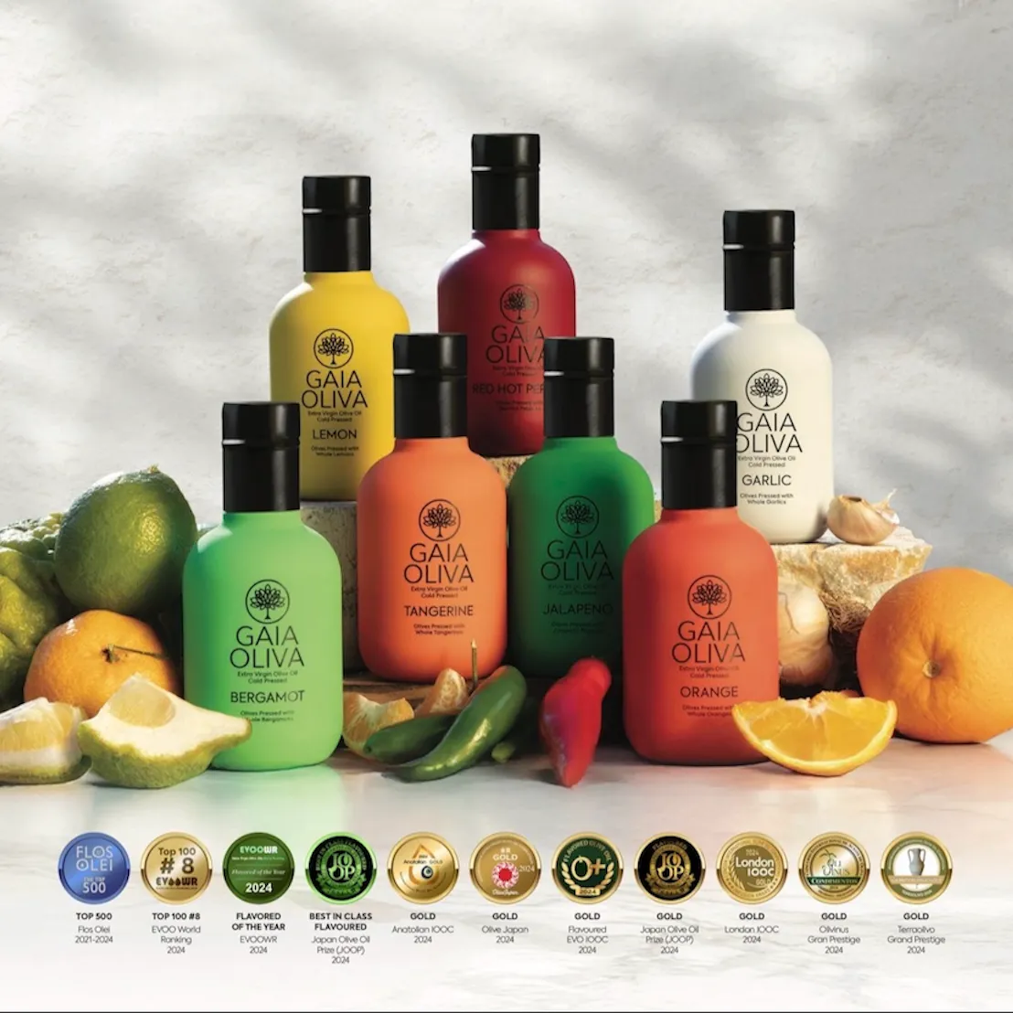 Gaia Oliva Co-Pressed Flavored Extra Virgin Olive Oil Collection