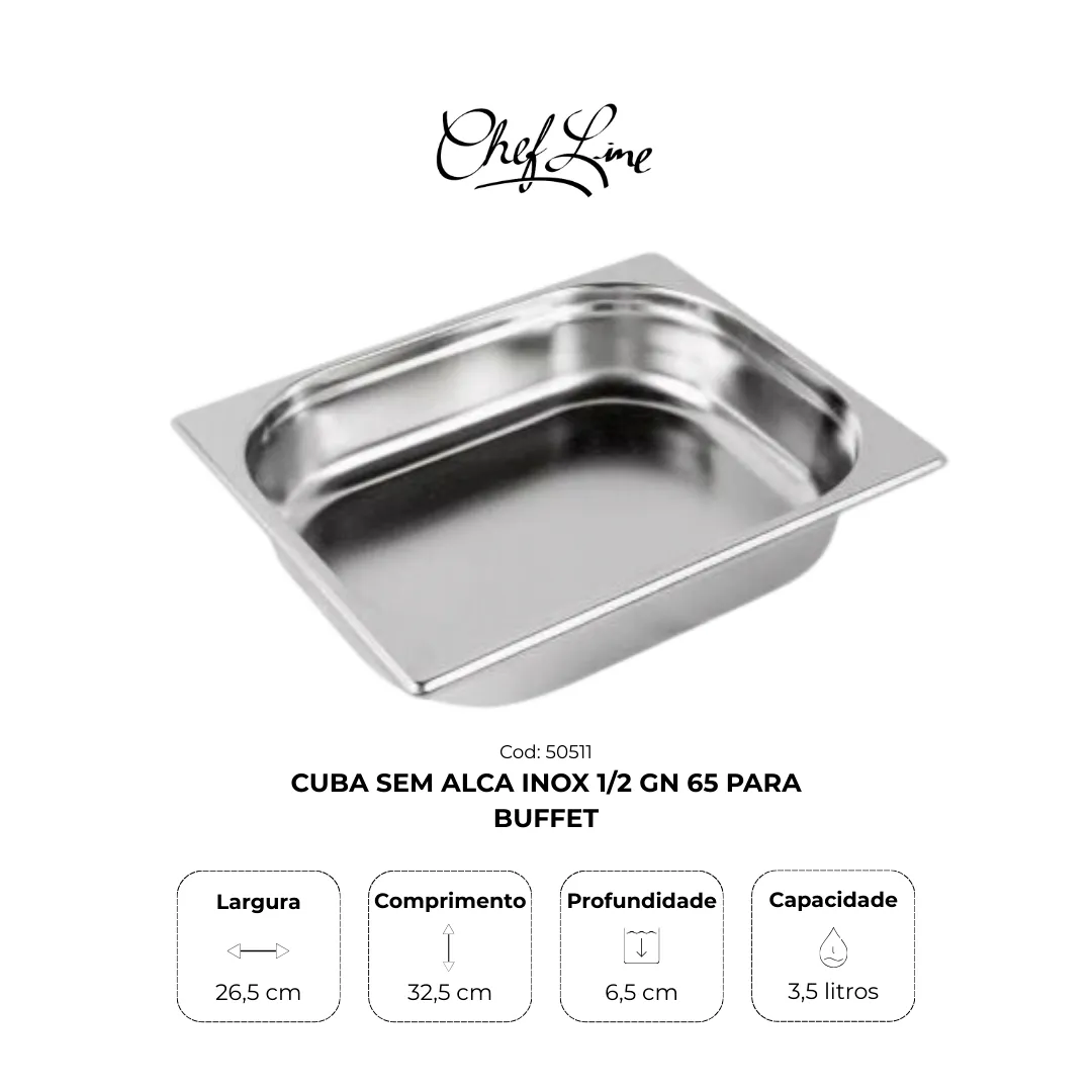 Cuba sem alça inox 1/2 GN 65