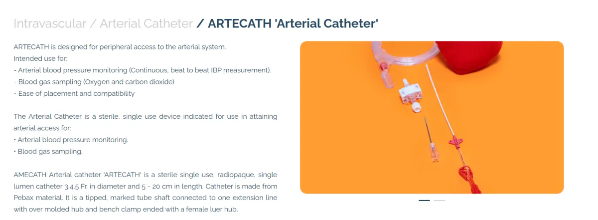 Intravascular / Arterial Catheter / ARTECATH 'Arterial Catheter'
