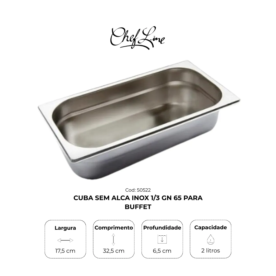 Cuba sem alça inox 1/3 GN 65