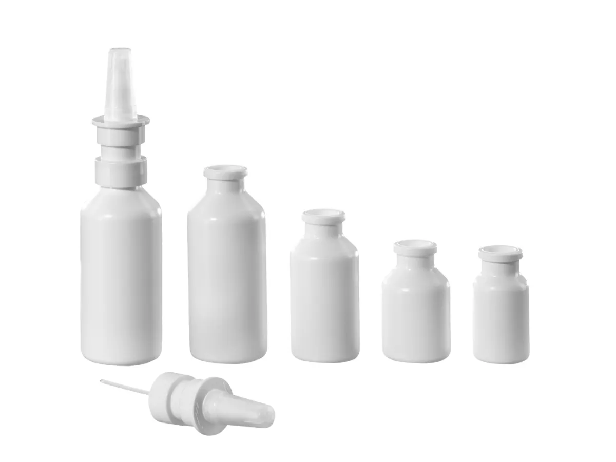 Round nasal spray bottles with snap-on finish 20 mm