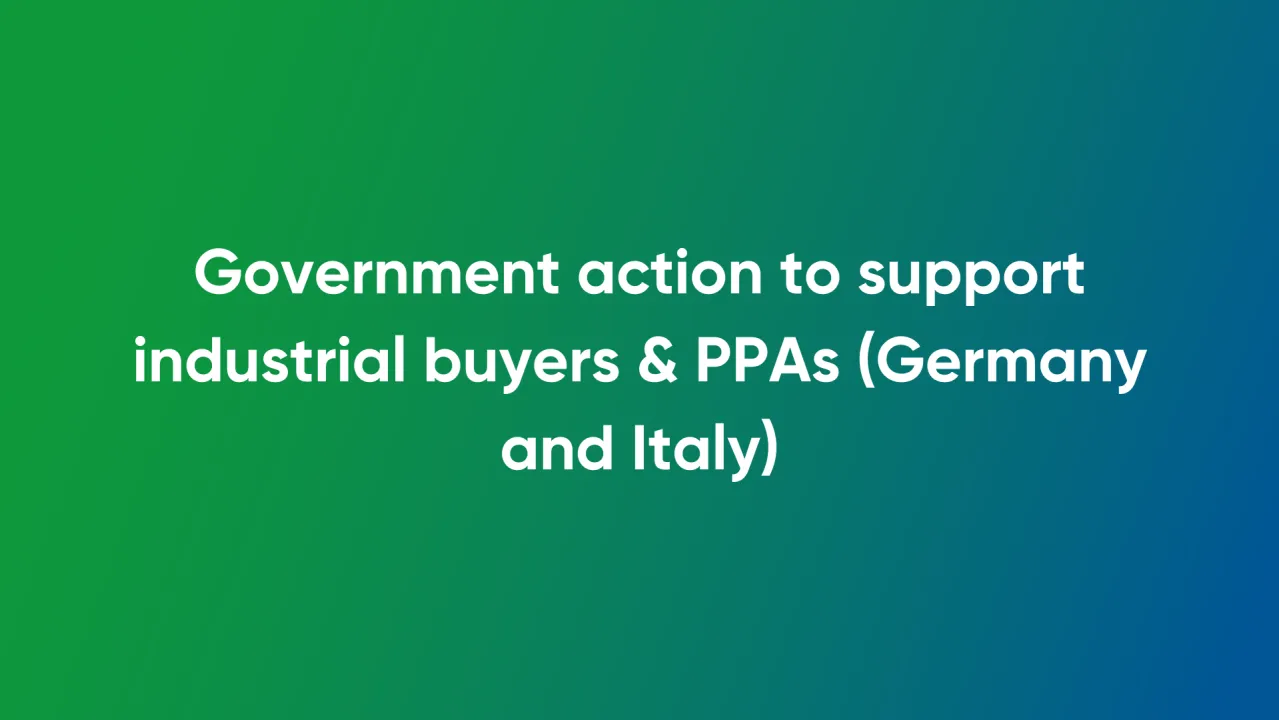 Government action to support industrial buyers & PPAs (Germany and Italy)