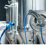 Enrolador de Mangueira em aço inoxidável com mangueira de grau alimentício