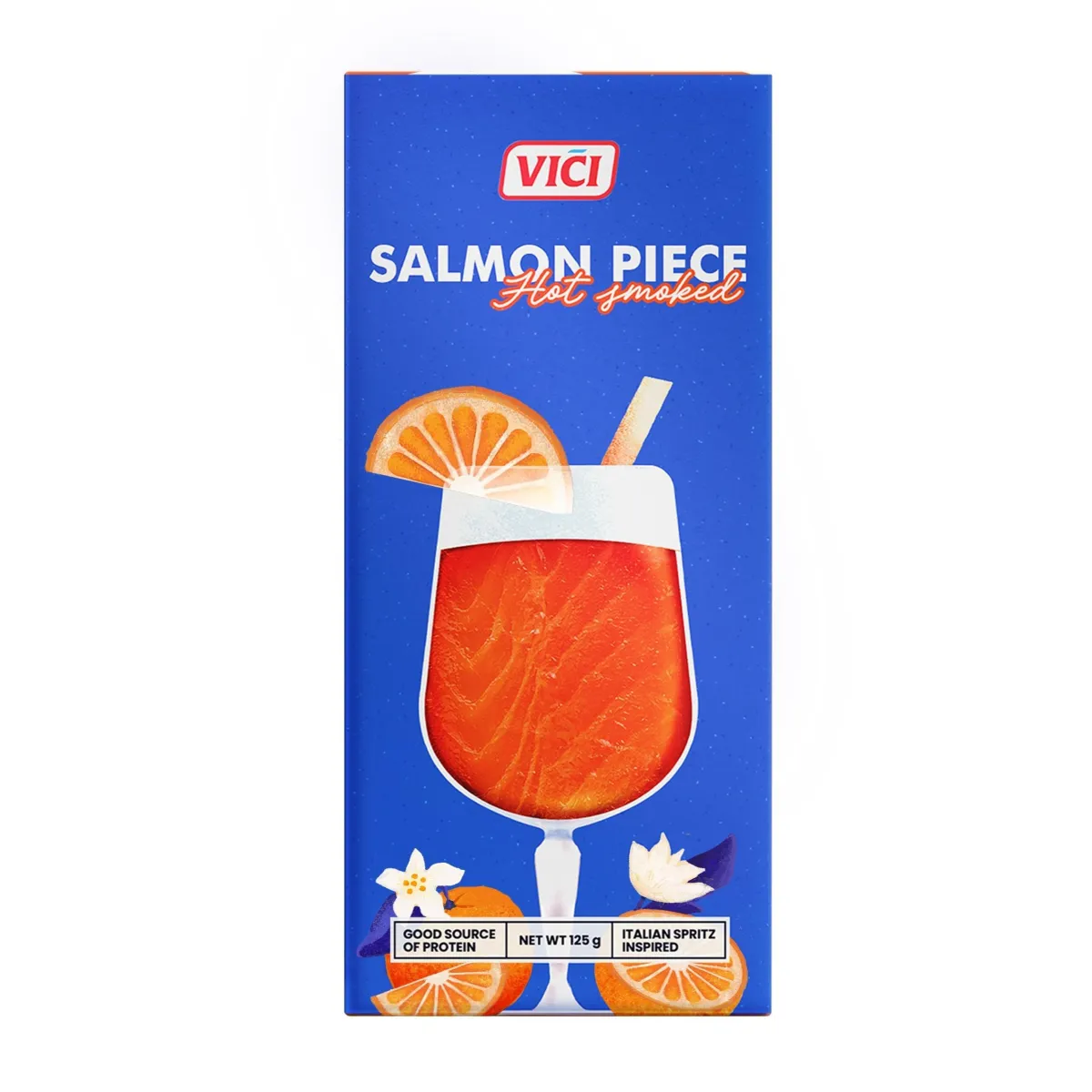 Hot Smoked Atlantic Salmon Fillet Piece with Fruits Mocktail Spritz Marinade