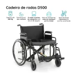 Cadeira de Rodas Dobrável Para Obeso 180 Kg assento 62 cm D500