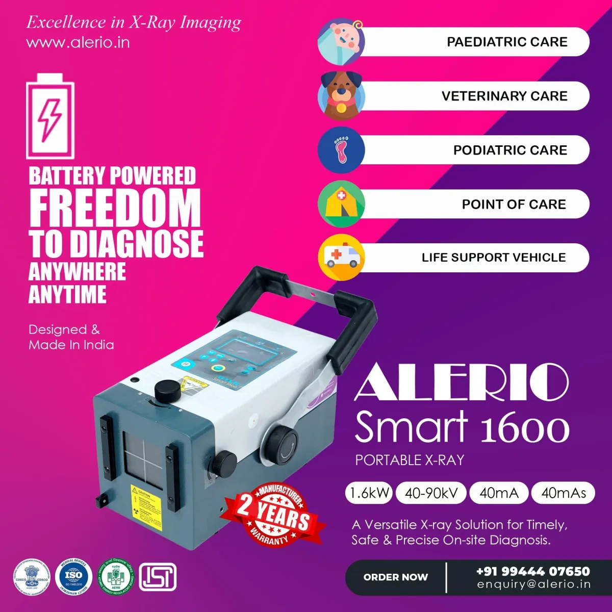 ALERIO Smart 1600 - 1.6kW 40mA Battery Powered Portable X-Ray