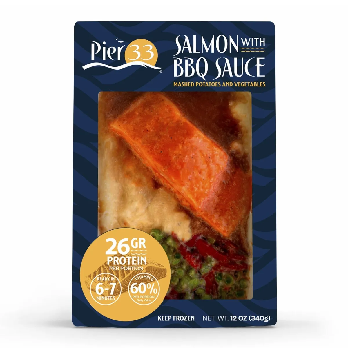 Pier33 Salmon with BBQ Sauce Mashed Potatoes and Vegetables