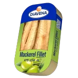 DIAVENA Mackerel fillets, and Mackerel cutlets, canned, 115g./160g./180g./425g.