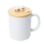 Tampas de Bambu Com Puxador Gato Para Caneca