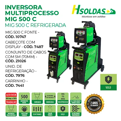 INVERSORA MULTIPROCESSO MIG 500 C E MIG 500 C REFRIGERADA