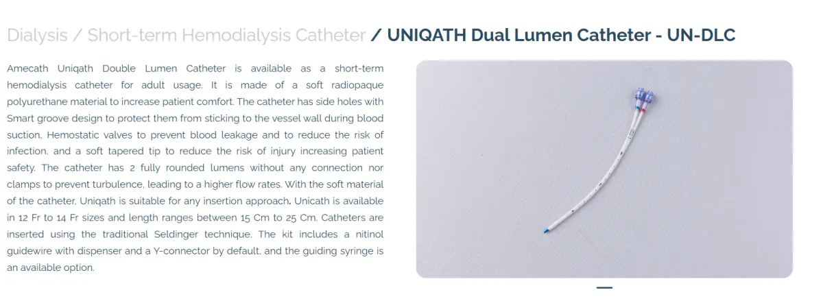 Short-term Hemodialysis Catheter / UNIQATH Dual Lumen Catheter - UN-DLC