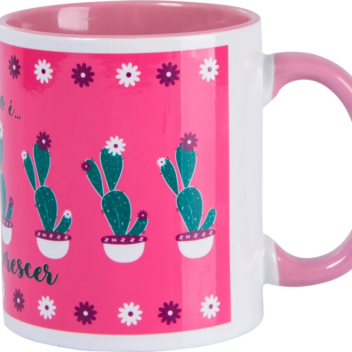 Canecas de Cerâmica Branca Para Sublimação Com Interior/Alça Rosa de 325ml