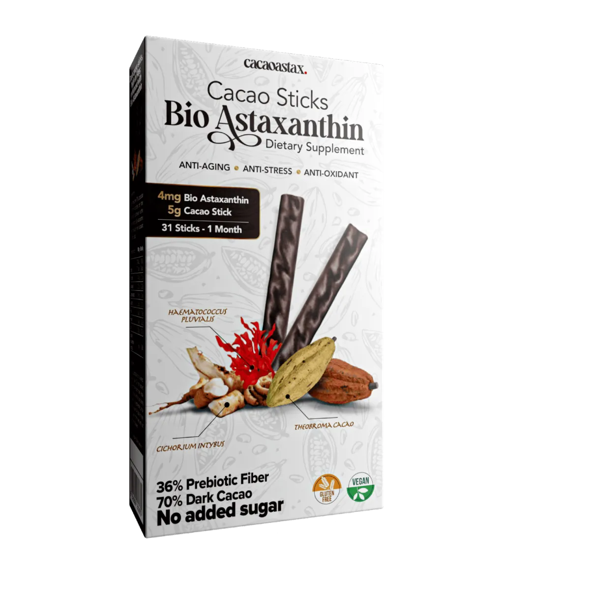 PREBIOTIC CACAO STICKS WITH ASTAXANTHIN