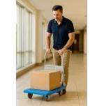 Carrinho Plataforma Dobrável com Base Plástica Azul e Estrutura Metálica – Praticidade e Alta Resistência