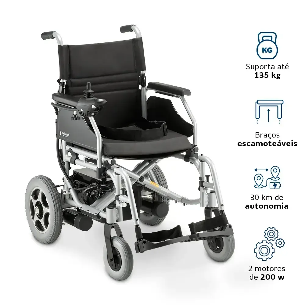 Cadeira de Rodas Motorizada em Alumínio Dobrável até 135 Kg Assento de 44 cm D900