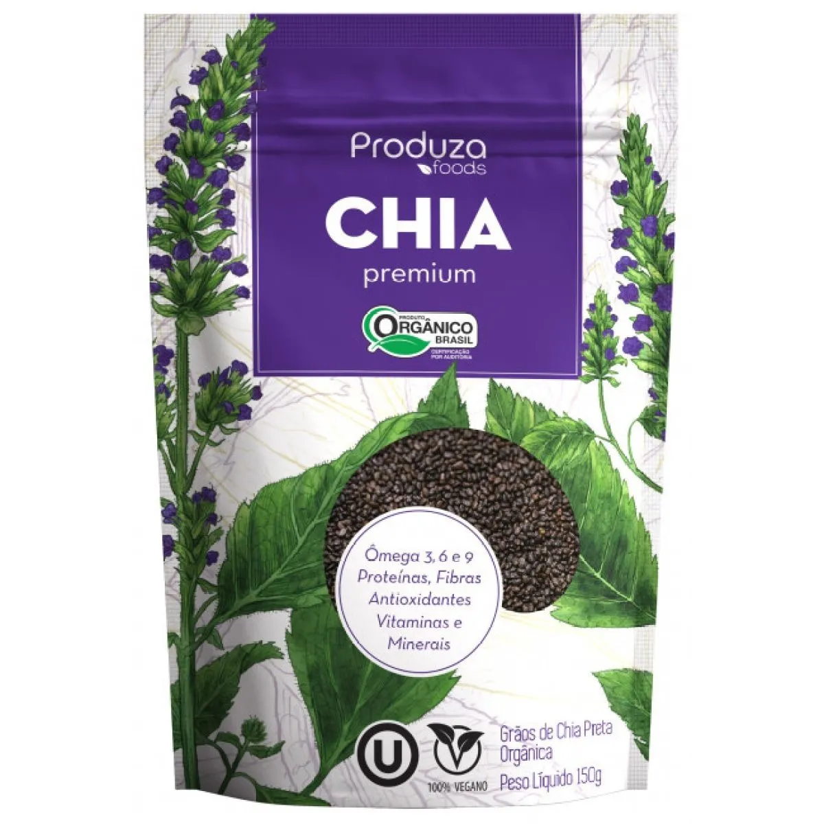 GRÃOS DE CHIA PRETA PREMIUM ORGÂNICA - Pouch com 150gr