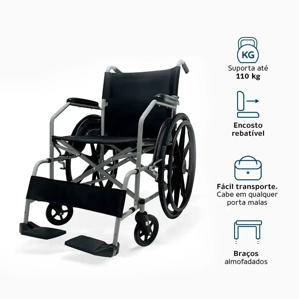 Cadeira de Rodas Manual Até 100kg Com Encosto Rebatível D100 POP