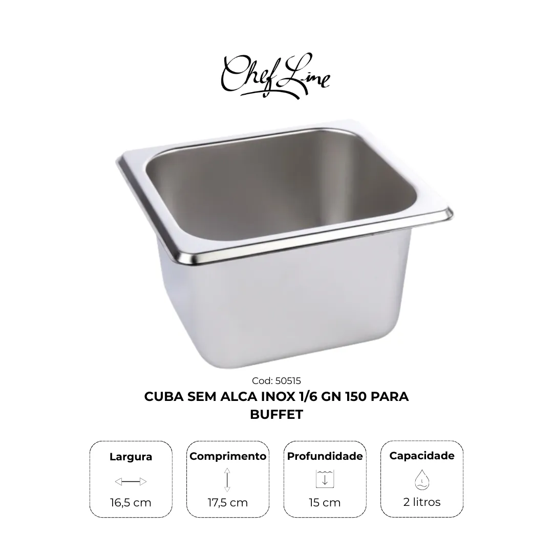 Cuba sem alça inox 1/6 GN 150