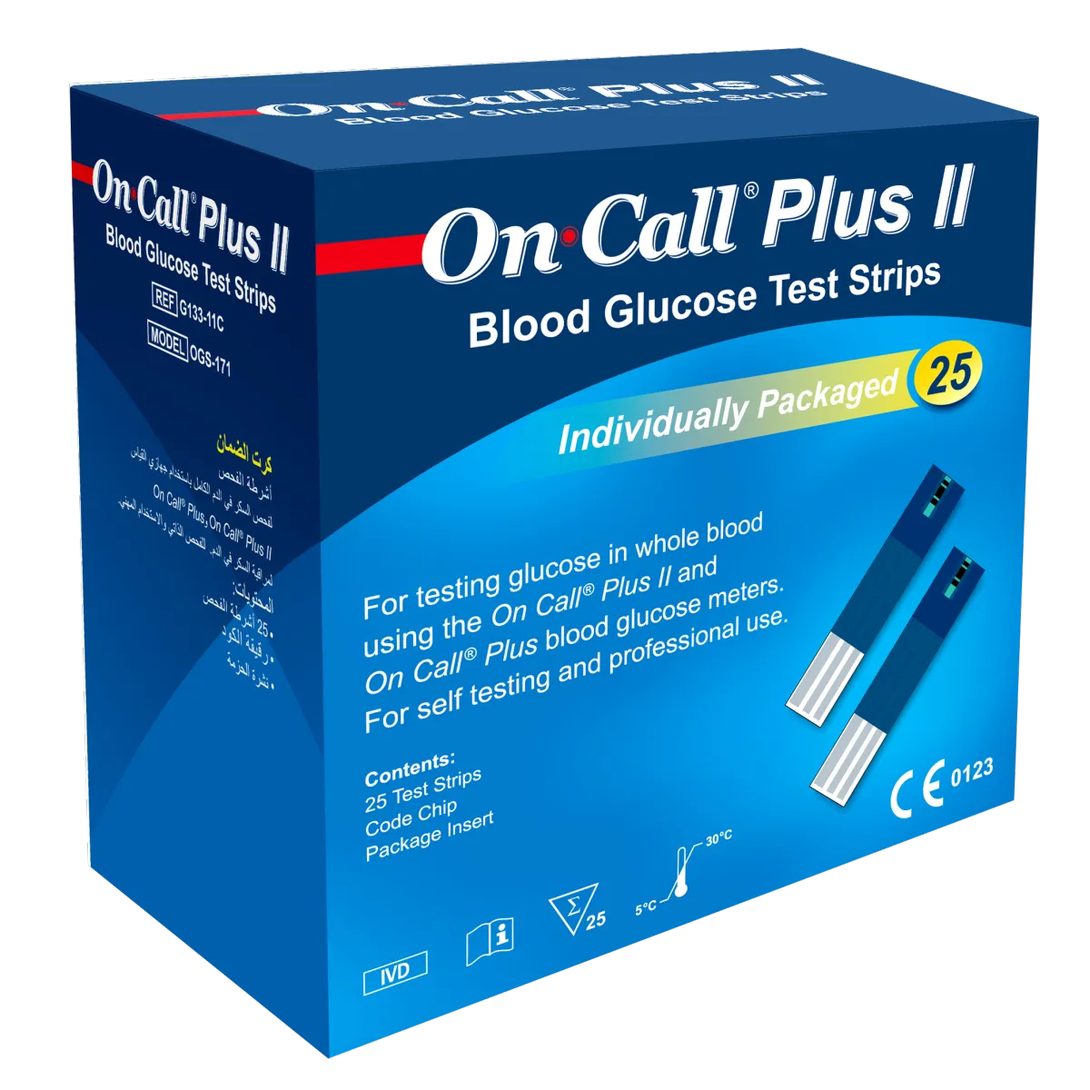 25 Tiras Reagentes Individualizadas para Teste de Glicemia On Call® Plus II