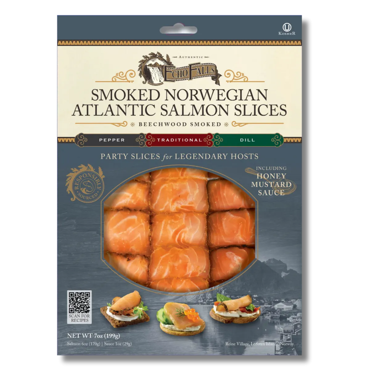 Echo Falls Smoked Norwegian Atlantic Salmon Party Slices 7oz