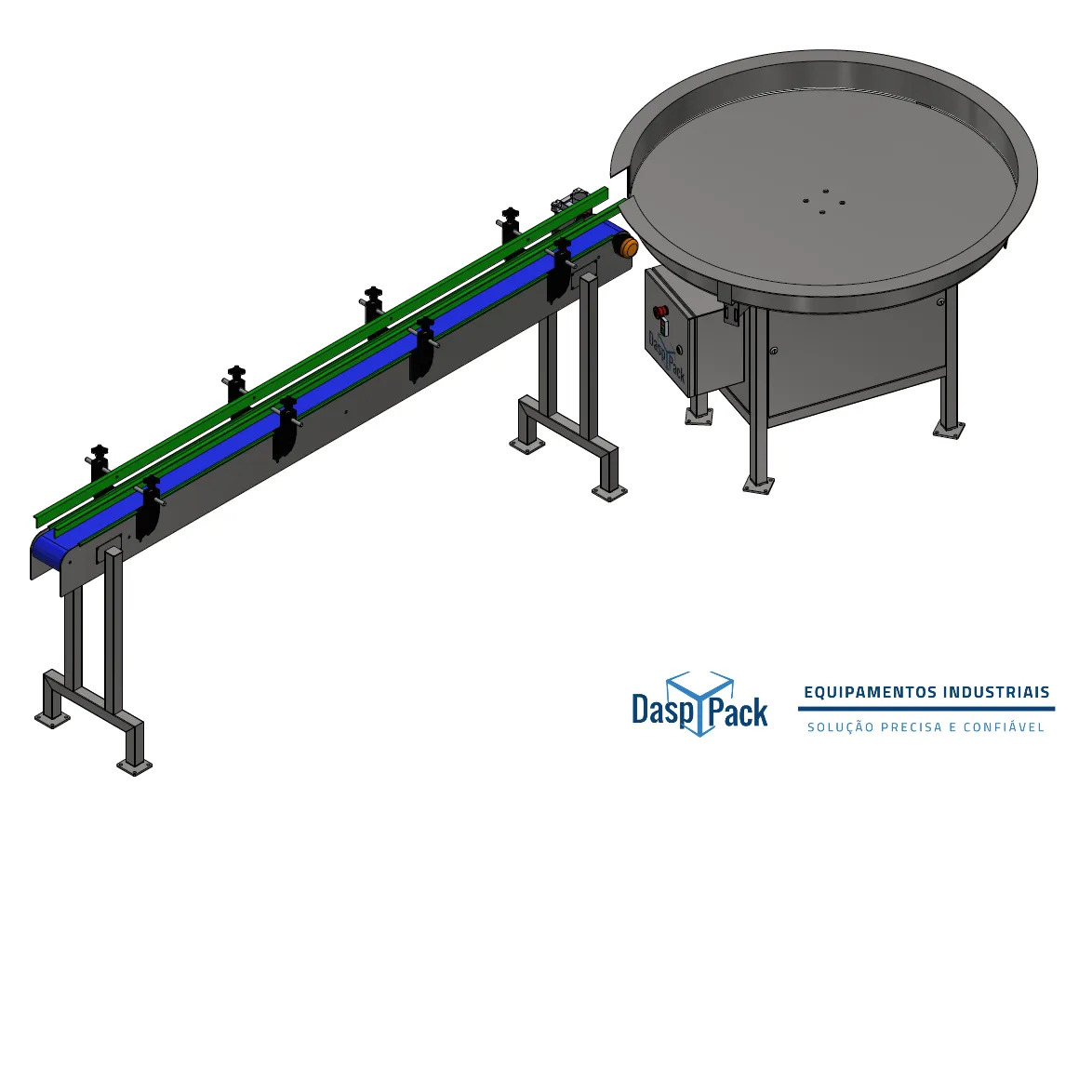 Esteira Transportadora, Sistema de Rejeição, Mesa Giratória de Acúmulo, Esteiras Laterais de Transferência de Produtos "Side Grip"