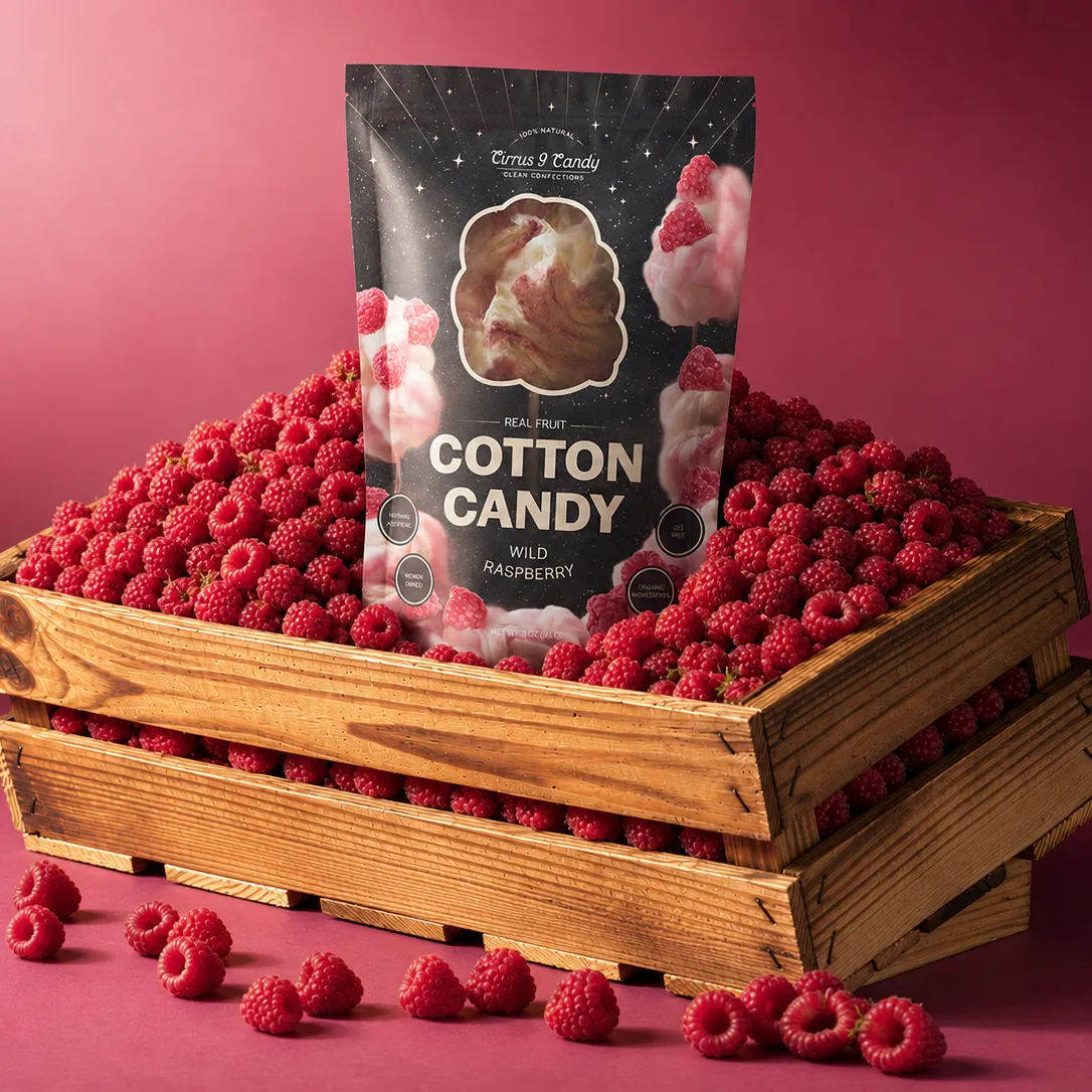Alef Candy Raspberry Wild Raspberry - Cotton Candy with Organic freeze dried raspberries