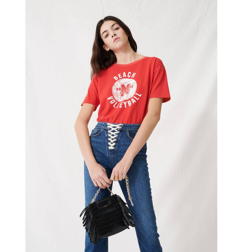 BLUE DENIM JEANS WITH LACE-UP CLOSURE