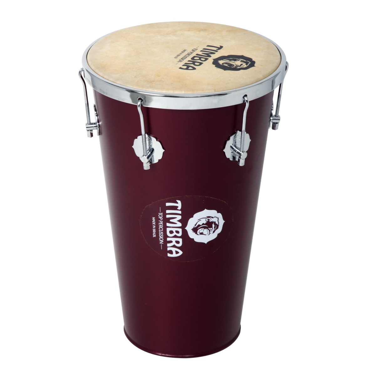 TAN-TAN CÔNICO DE 12”X50 CM VERMELHO FOSCO ARO CROMADO E PELE ANIMAL