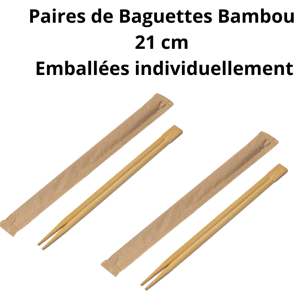 Paires de Baguettes Bambou 21cm Emballées individuellement