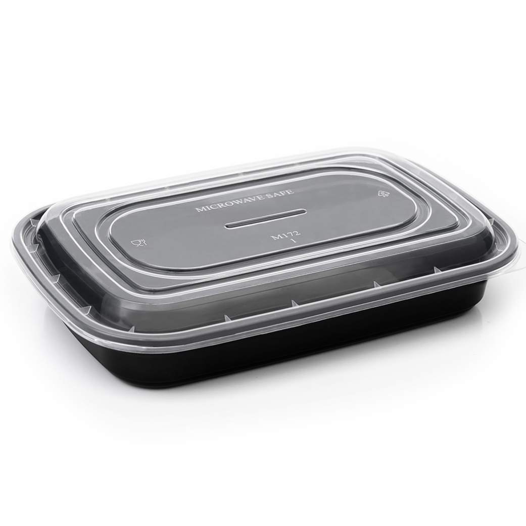 Mango - Microwavable Premium Quality clear plastic black rectangular container with transparent lid for catering and restaurants supplies