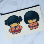Pink Kokeshi Doll Cosmetic Bag
