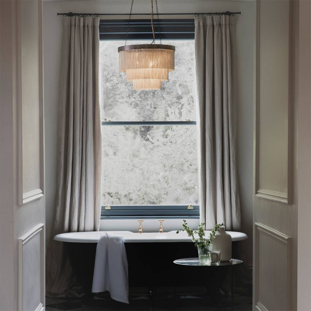 IP44 Silver Chain Shallow Chandelier