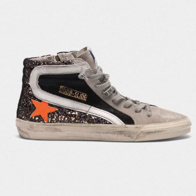 Slide sneakers in suede leather with glitter insert