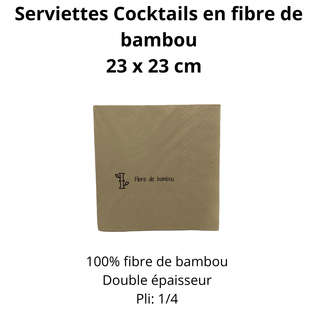 Serviettes Cocktails en fibre de bambou 23x23cm