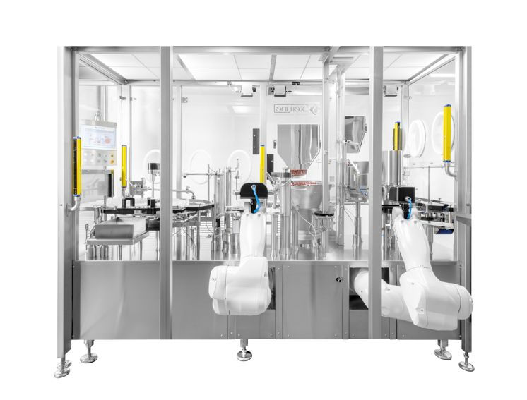 Robotic vial filling and capping machine