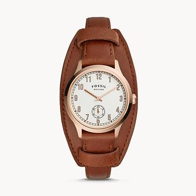 Brown leather three-hand Presley watch