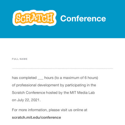 Certificate - Scratch Conference 2021 - Updated