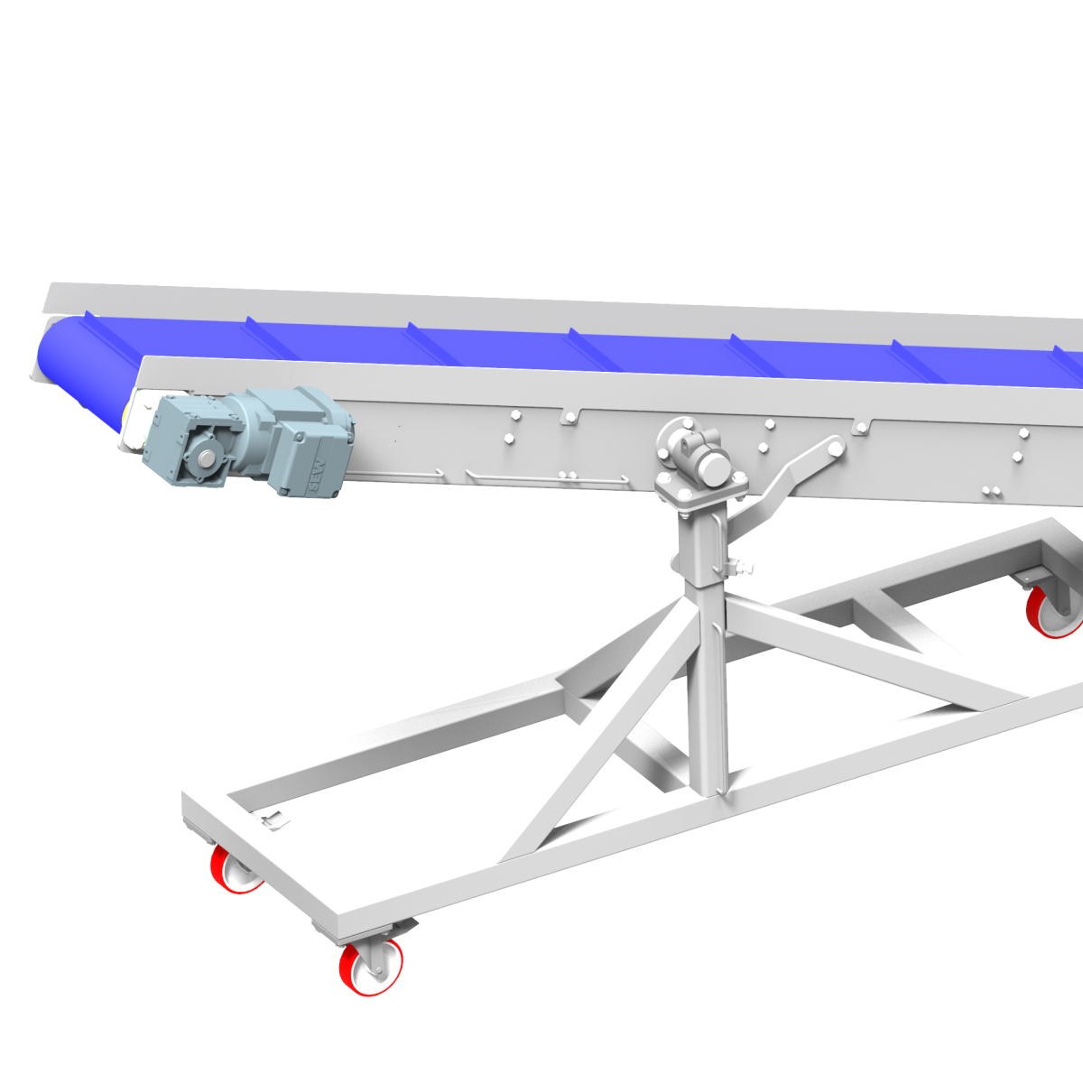 Straight belt conveyor with cantilever belt lift